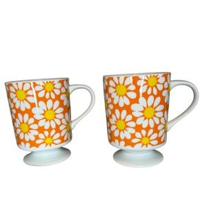 Vintage 1960s made in Japan Orange Daisy Footed Pedestal Mug set of 2 OMC Japan